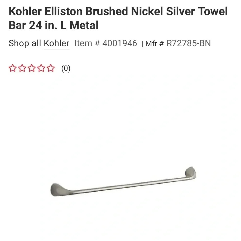 NIB Kohler 24” Towel Bar In Brushed Nickel NEW • Elliston • Multiple Available